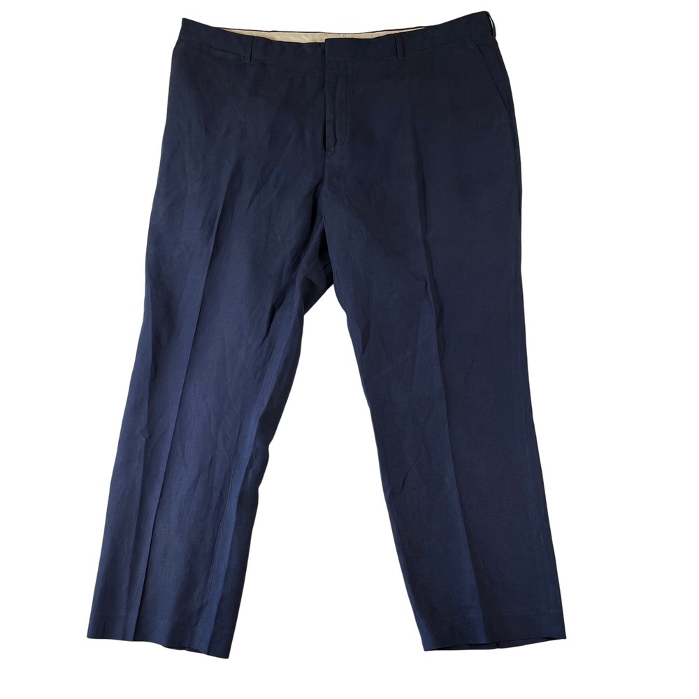 Polo Ralph Lauren Pants Mens 42x30 Linen Silk Blend Flat Front Navy Blue Preppy
